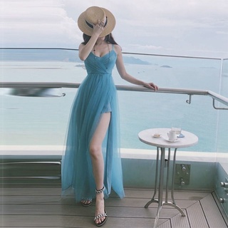 Đầm Sát Nách Phối Lưới Thời Trang Đi Biển