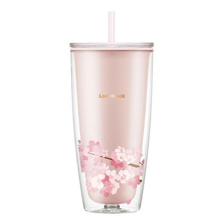 Ly Nhựa 2 Lớp kèm ống hút Lock&Lock Double Wall Cold Cup Cherry Blossom 750ml HAP509