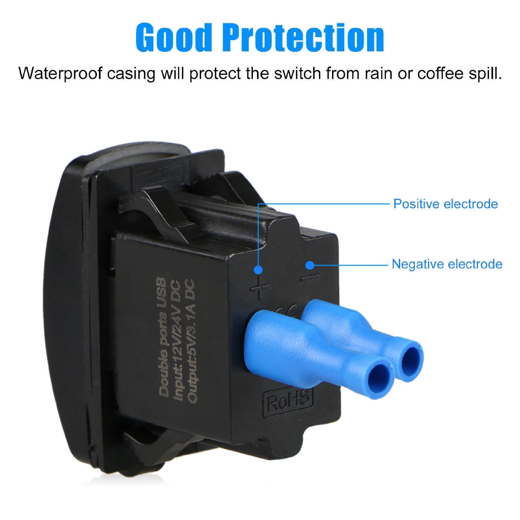 Sạc USB kép chống nước 3.1a 12v 24v cho xe ô tô