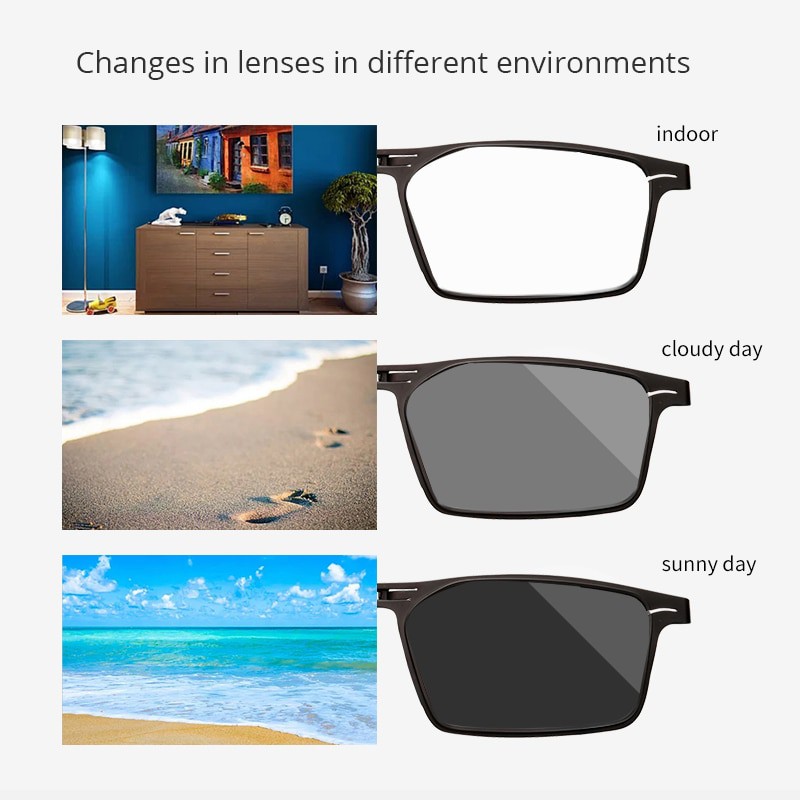 FONEX 2021 Photochromic Xám chống màu xanh lam Kính đọc sách Gấp Nam Nữ Đầu đọc Hyperopia Kính mắt không vặn LH015