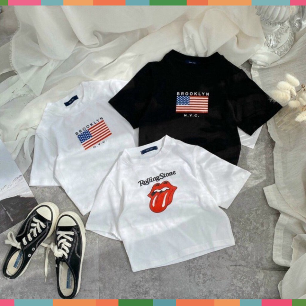 Áo Croptop Nữ Cộc Tay In Họa Tiết Cờ 3 Màu Siêu Xinh | BigBuy360 - bigbuy360.vn