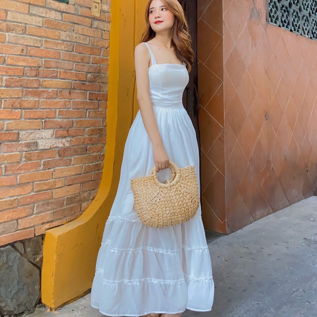 Đầm Maxi hai dây, bo lưng hở eo, đầm đi biển, du lịch, chụp hình VINTAGE STORE | BigBuy360 - bigbuy360.vn