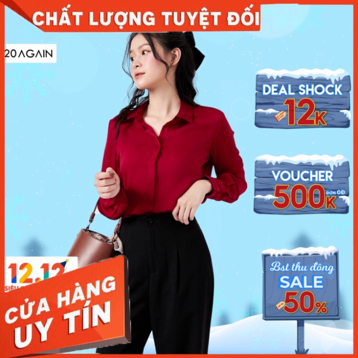 Áo sơ mi công sở nữ đẹp 20AGAIN, áo kiểu Hàn Quốc, sơ mi dài chất lụa cao cấp ASW1132 - Hàng nhập khẩu
