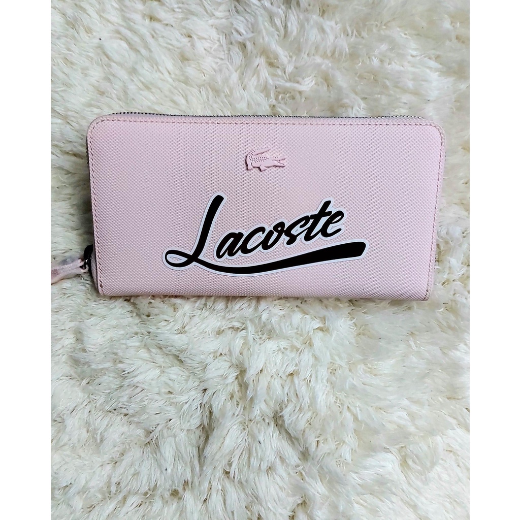 🐊🇺🇲Ví Cầm Tay Lacoste Màu Hồng Da Xước