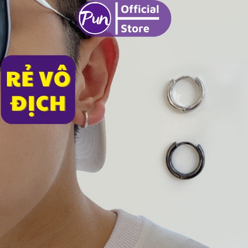 Khuyên tai nam G-dragon cực chất  Punstore màu bạc đen đơn giản cao cấp cá tính - HT tròn