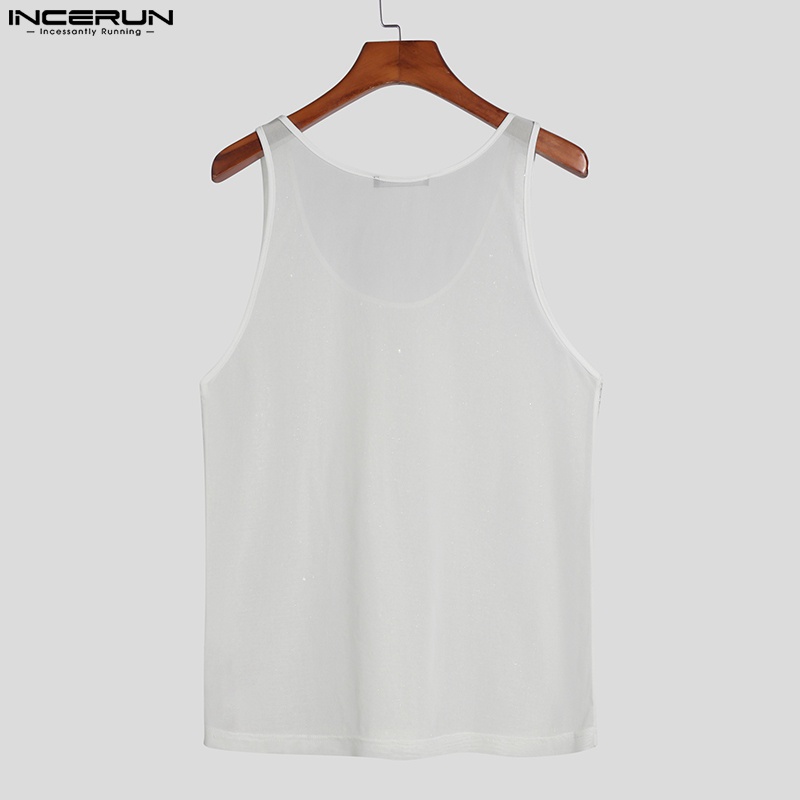 Áo ba lỗ Incerun thiết kế xuyên thấu đính kim sa trẻ trung dành cho nam