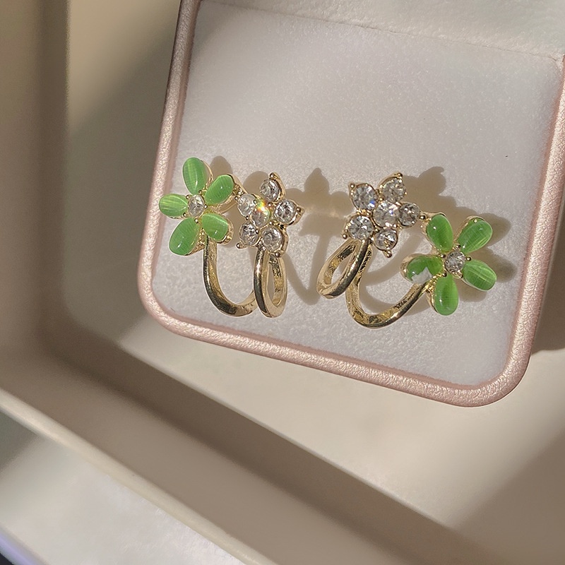 Bông Tai Thiết Kế Hình Hoa / Trái Cây Màu Xanh Lá Ngọt Ngào Thời Trang Mùa