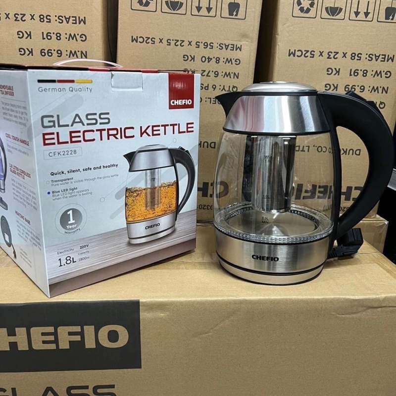 Ấm siêu tốc thủy tinh Chefio CFK2228 1.8L