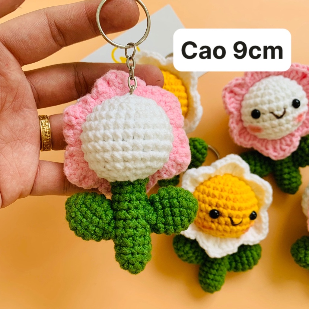 Móc khóa len Handmade hình cây hoa cao 9cm