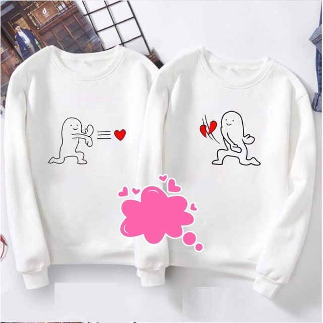Áo Đôi Áo Cặp Nam Nữ Tình Yêu Áo Đôi Thu Đông Dài Tay Bo Tay In Tim Vỡ Đôi Chất Đẹp Giá Rẻ Siêu Dễ Thương