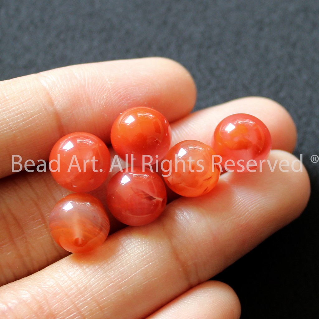 Đá Agate Đỏ Cam 8-8.5MM, Mệnh Hoả, Thổ, Phối Vòng Tay, Đá Phong Thuỷ, Chuỗi Hạt, Trang Sức S47 - Bead Art