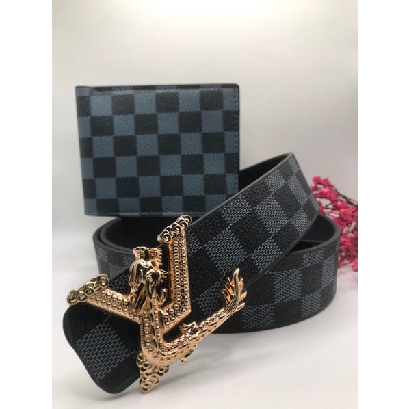 COMBO bộ caro đen ròng - thắt lưng và ví - Dây nịt da và bóp da cao cấp new 2022 ( hàng HOTTREN )