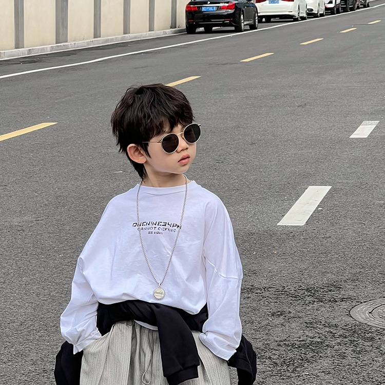 Áo Thun Dài Tay Dáng Rộng Phong Cách Ulzzang Cho Bé Trai & Gái