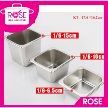 Khay inox GN 1/6, khay inox 304 đựng thực phẩm, thạch topping bán trà sữa size 1/6