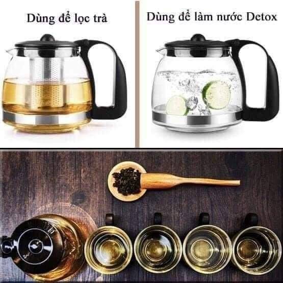 Bộ Bình Lọc Trà Thủy Tinh Kèm 4 Ly Lưới Lọc Inox 304 T.H Liac Tiện Dụng - Bình PhaTrà, Cafe Cao Cấp Tặng Kèm Ly