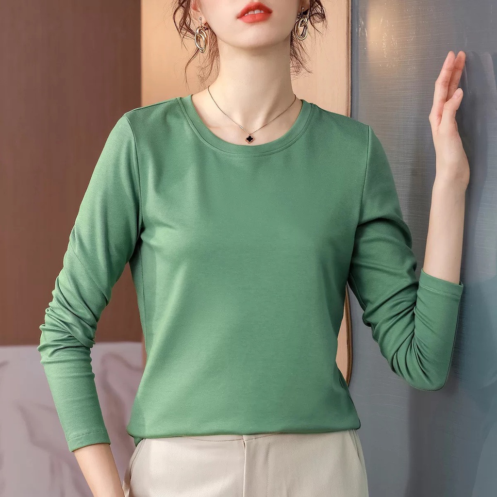 JA239 Áo thun nữ cổ tròn cotton dài tay mùa thu cao cấp hàng nhập