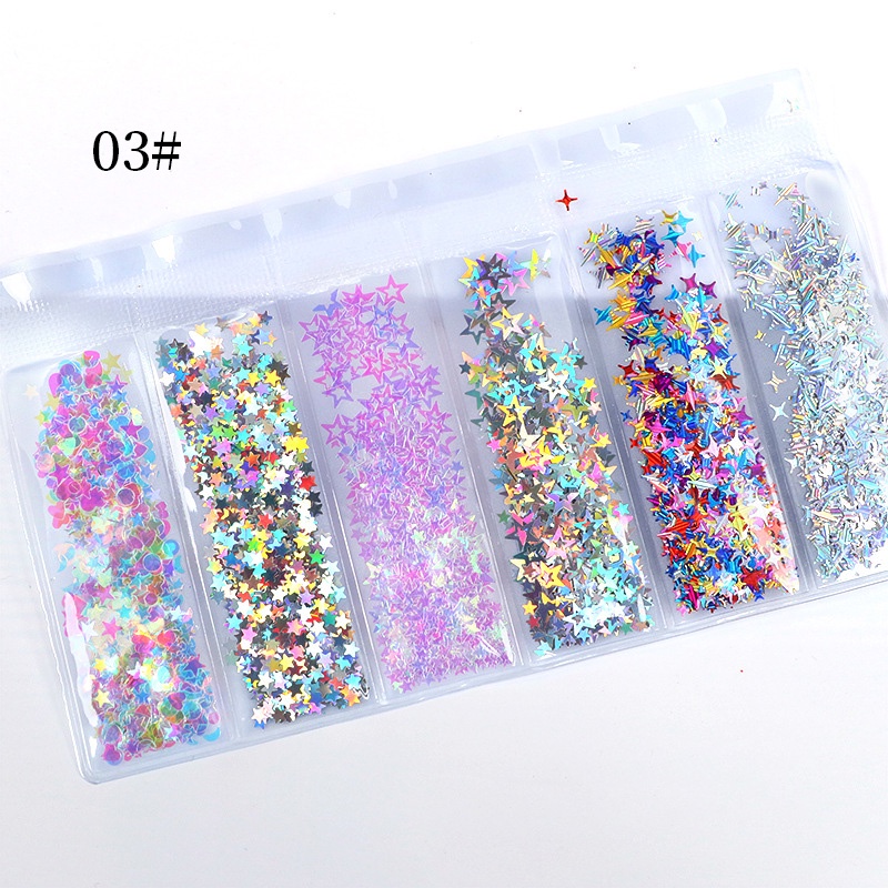 Hộp Kim Sa UR SUGAR 3D 6 Màu Trang Trí Móng Tay Nghệ Thuật