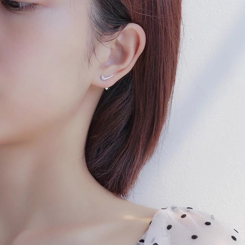 Bông tai bạc nữ hình mặt trăng khuyết DaLiA Jewelry khuyên tai trơn cá tính bạc chuẩn 925