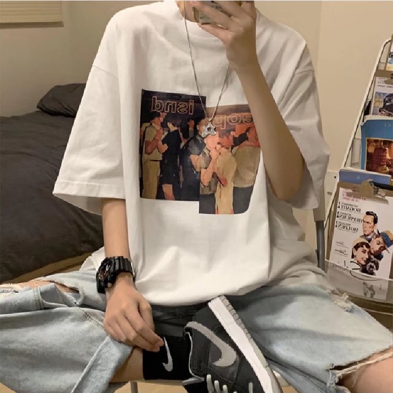 Áo Thun Dáng Rộng In Chữ Phong Cách Hàn Quốc Thời Trang Mùa Hè Cho Nam Size M-8XL