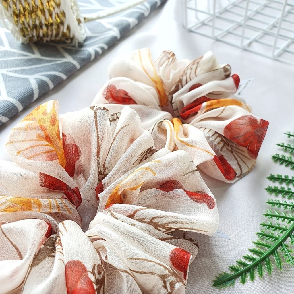Dây Buộc Tóc Scrunchies AlittleMORE Tơ Hoa Hàn Quốc Cao Cấp Nàng Thơ Đủ Size Cột Tóc Đẹp