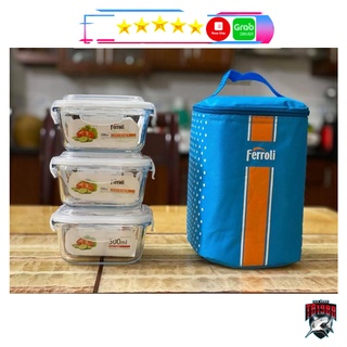 Bộ 3 hộp thủy tinh chịu nhiệt vuông Ferroli dung tích 500ml