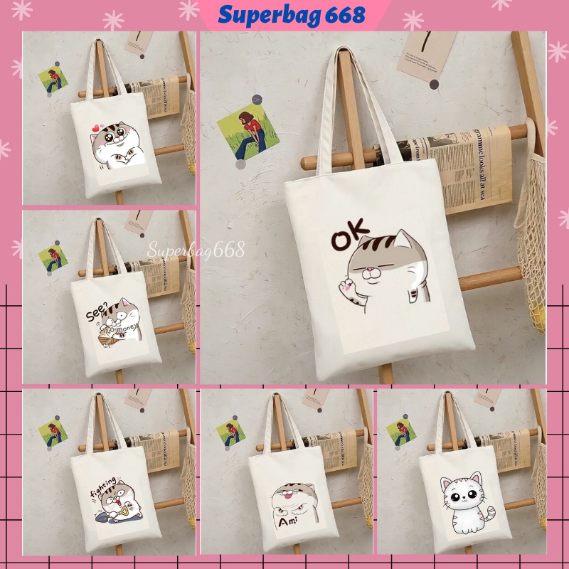 Túi tote túi vải canvas Hàn Quốc đựng vừa A4 laptop đi chơi đi học Superbag668 HQ215