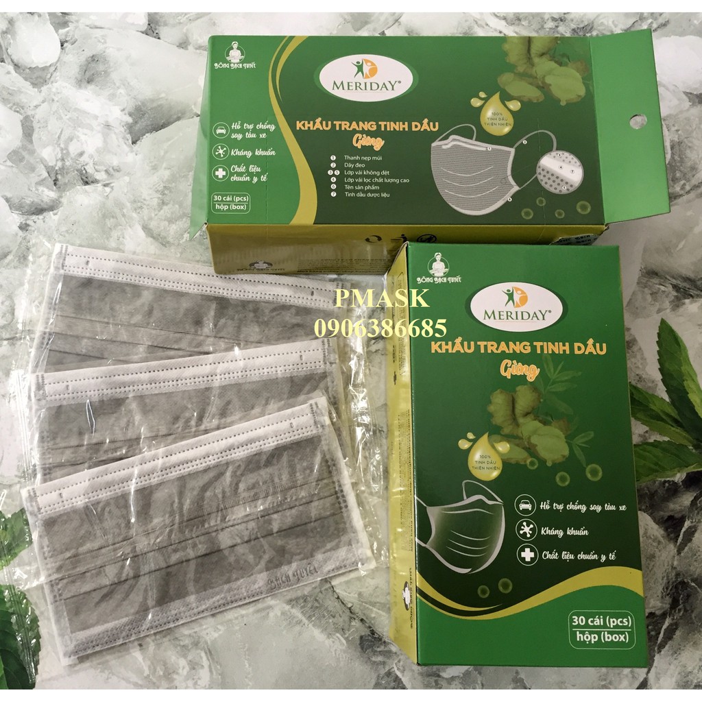 Khẩu Trang Tinh Dầu Gừng 30 cái/hộp - Chống say tàu xe