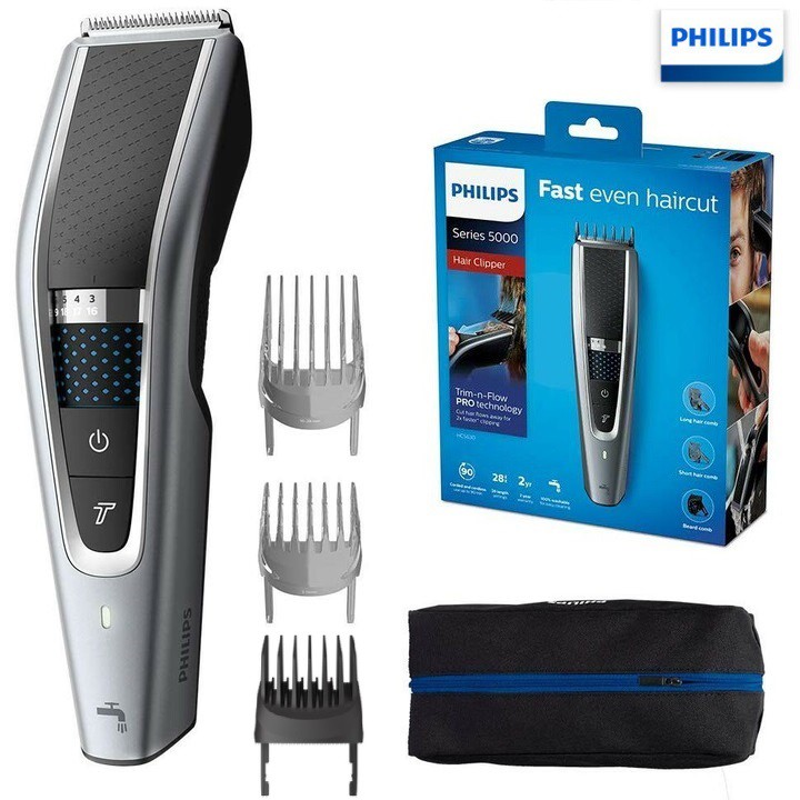 Tông đơ cắt tóc thương hiệu cao cấp Philips HC5690/15, con lăn điều chỉnh cỡ lược, chống nước an toàn - Bảo hành 2 năm