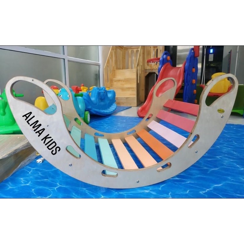 Đồ Chơi Bập Bênh Cầu Vồng Bằng Gỗ Đa Năng Cho Bé