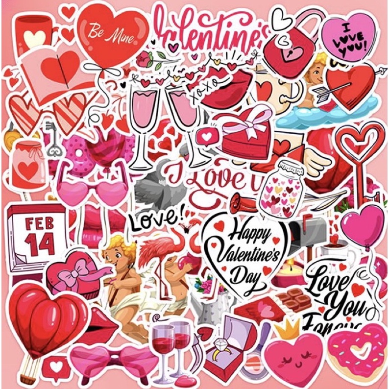 Sticker Valentine 30-60 cái ép lụa decal dán/ hình dán Valentine