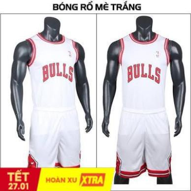 Quần áo bóng rổ Chicago Bulls trắng nam nữ Chất mè mát thoáng khí thấm hút mồ hôi tốt chất lượng