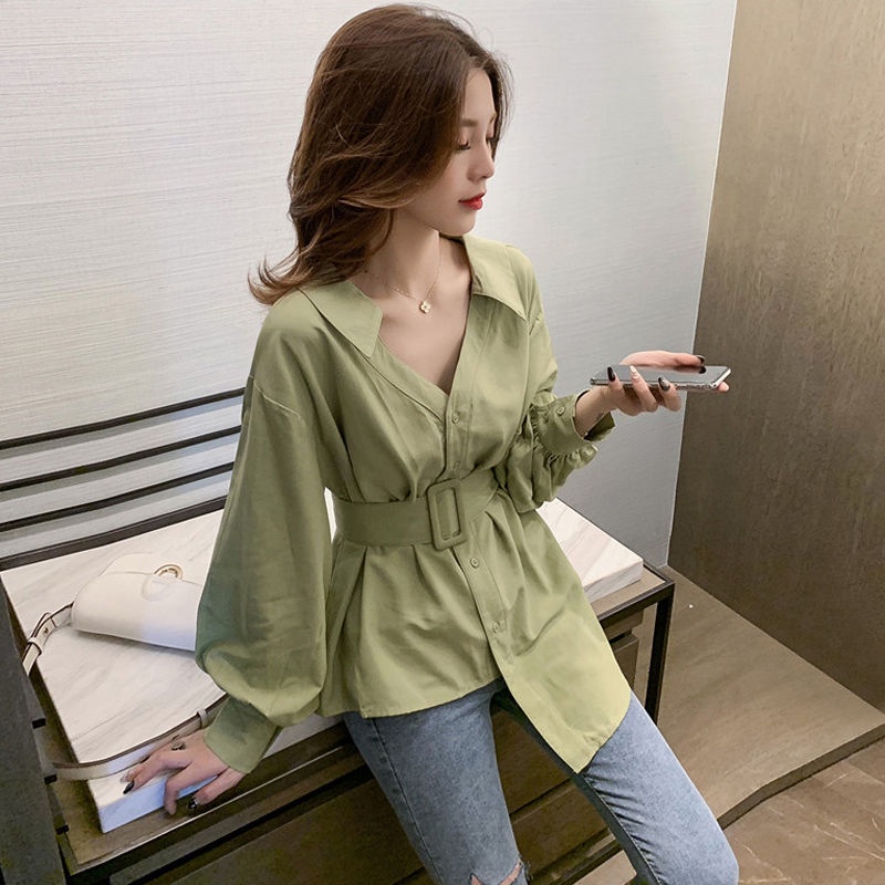 Áo Sơ Mi Tay Dài Cổ Chữ V Dáng Ôm Thời Trang Quyến Rũ Cho Nữ