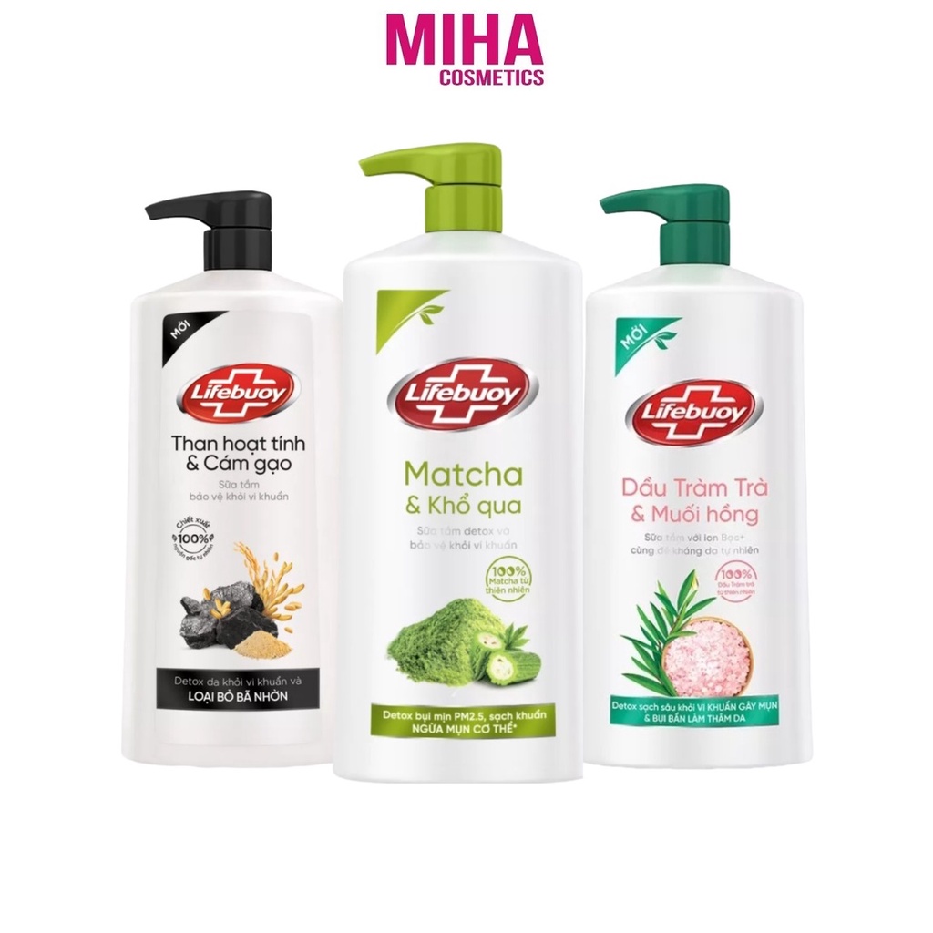 Sữa Tắm Lifebuoy Detox Matcha & Khổ Qua / Tràm Trà & Muối Hồng / Than Hoạt Tính & Cám Gạo 850g