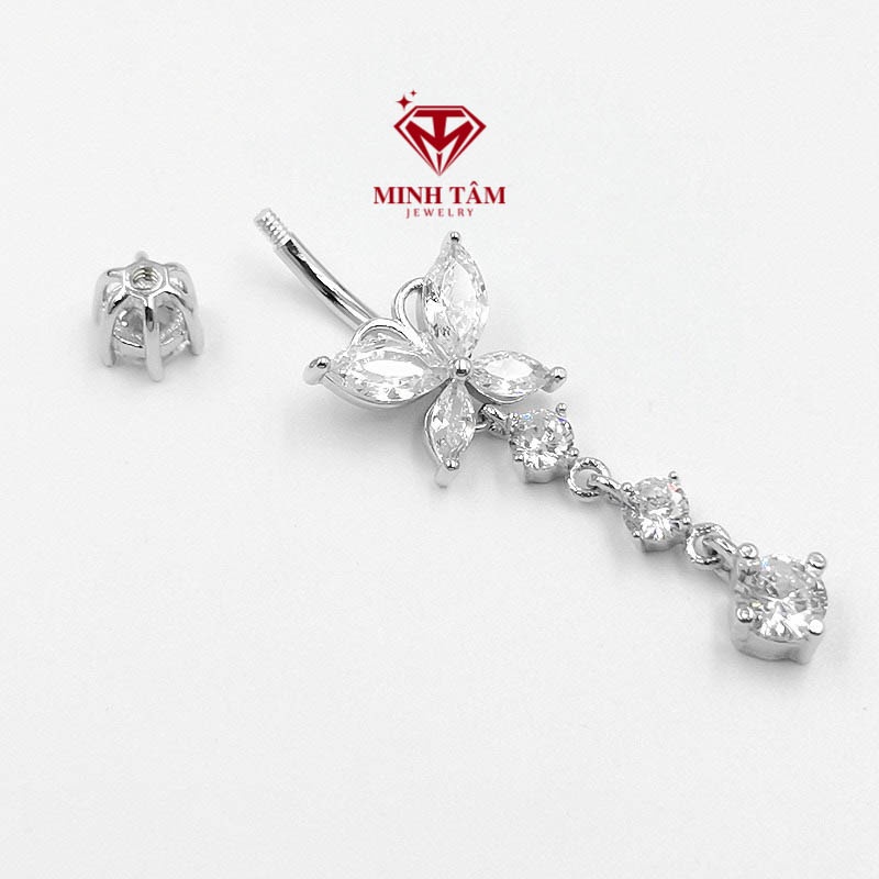 Khuyên rốn bạc 925 hồ điệp gắn đá dáng dài hàng nhập khẩu cao cấp-Minh Tâm Jewelry