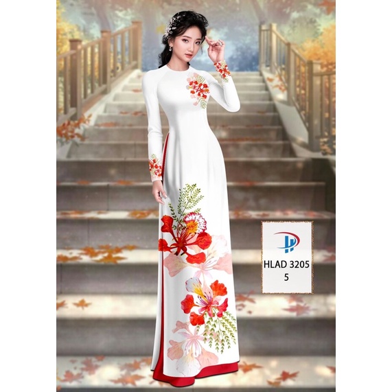 Vải may áo dài in 3D Hoa Phượng lụa cao cấp.Có clip vải thật