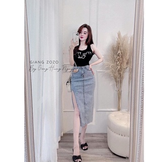 Chân váy bò dáng dài xẻ tà [ 2 màu đen xanh ]