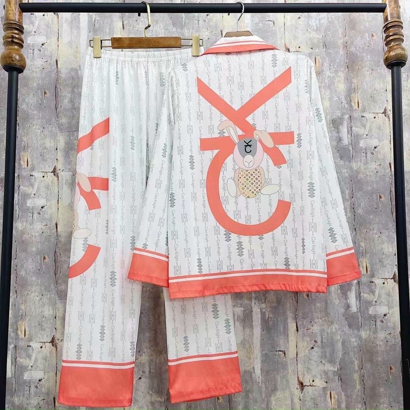[Hàng sẵn] Bộ ngủ mặc nhà pijama lụa xước Quảng Châu cao cấp tay dài C K cam
