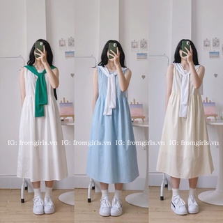 Váy maxi sát nách kèm khăn choàng, đầm maxi có khăn ulzzang - V67