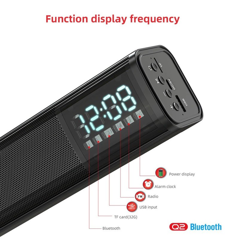 Loa Vi Tính Nghe Nhạc Không Dây Bluetooth 5.0 Công Suất 10W Tích Hợp Đồng Hồ HXSJ Q2