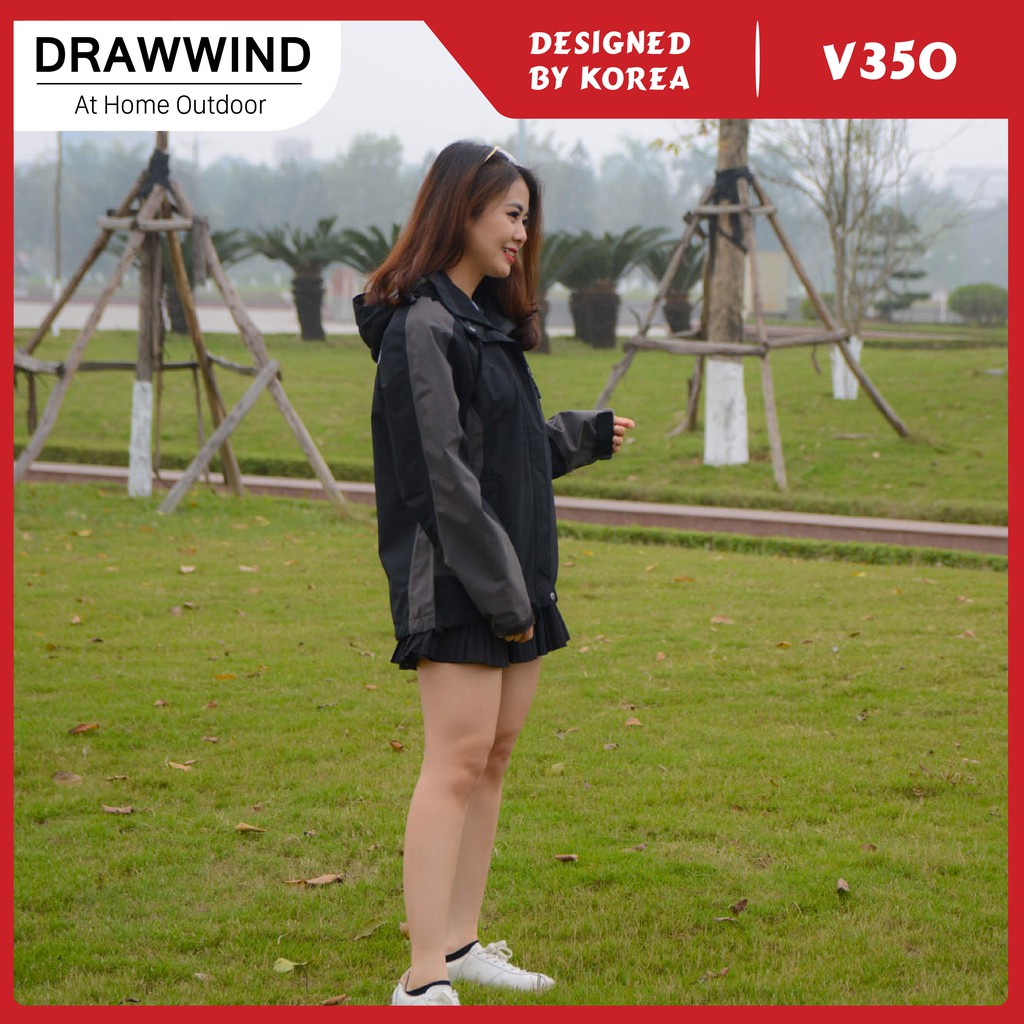 Áo gió 2 lớp nam nữ chống nước đen phối xám size châu á,khoác dù vải GORE TEX Drawwind V350 | BigBuy360 - bigbuy360.vn