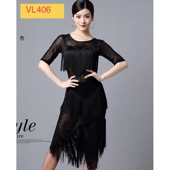 ĐẦM KHIÊU VŨ TUA RUA THUN CO GIÃN 4 CHIỀU VL406N