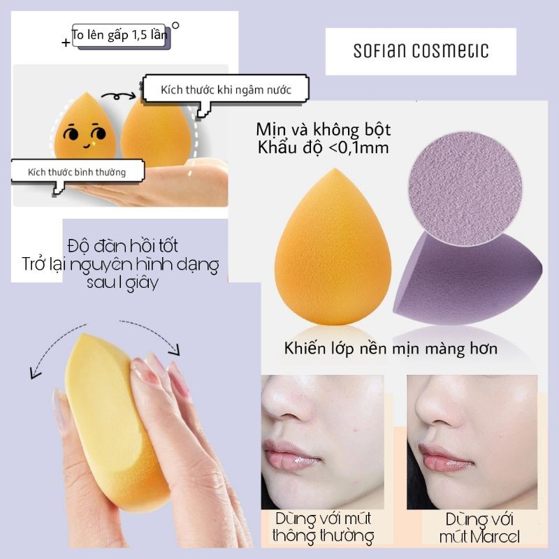 (CHÍNH HÃNG) MARCEL - Hộp 4 bông mút tán kem nền nội địa Trung Marcel Beauty Egg Puff hình giọt nước, hình oval, có vát