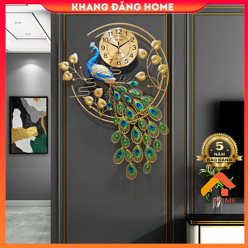 [Mã LIFEXANH03 giảm 10% đơn 500K] Đồng hồ trang trí treo tường chim công rủ đuôi, đồng hồ treo tường decor KD2878