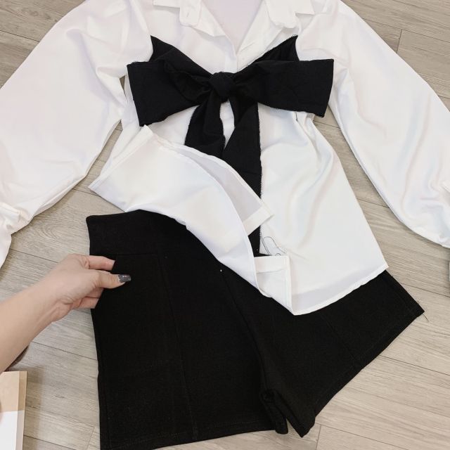 Áo sơ mi phối màu cột nơ tạo được nhiều kiểu xinh xắn ❤ | BigBuy360 - bigbuy360.vn