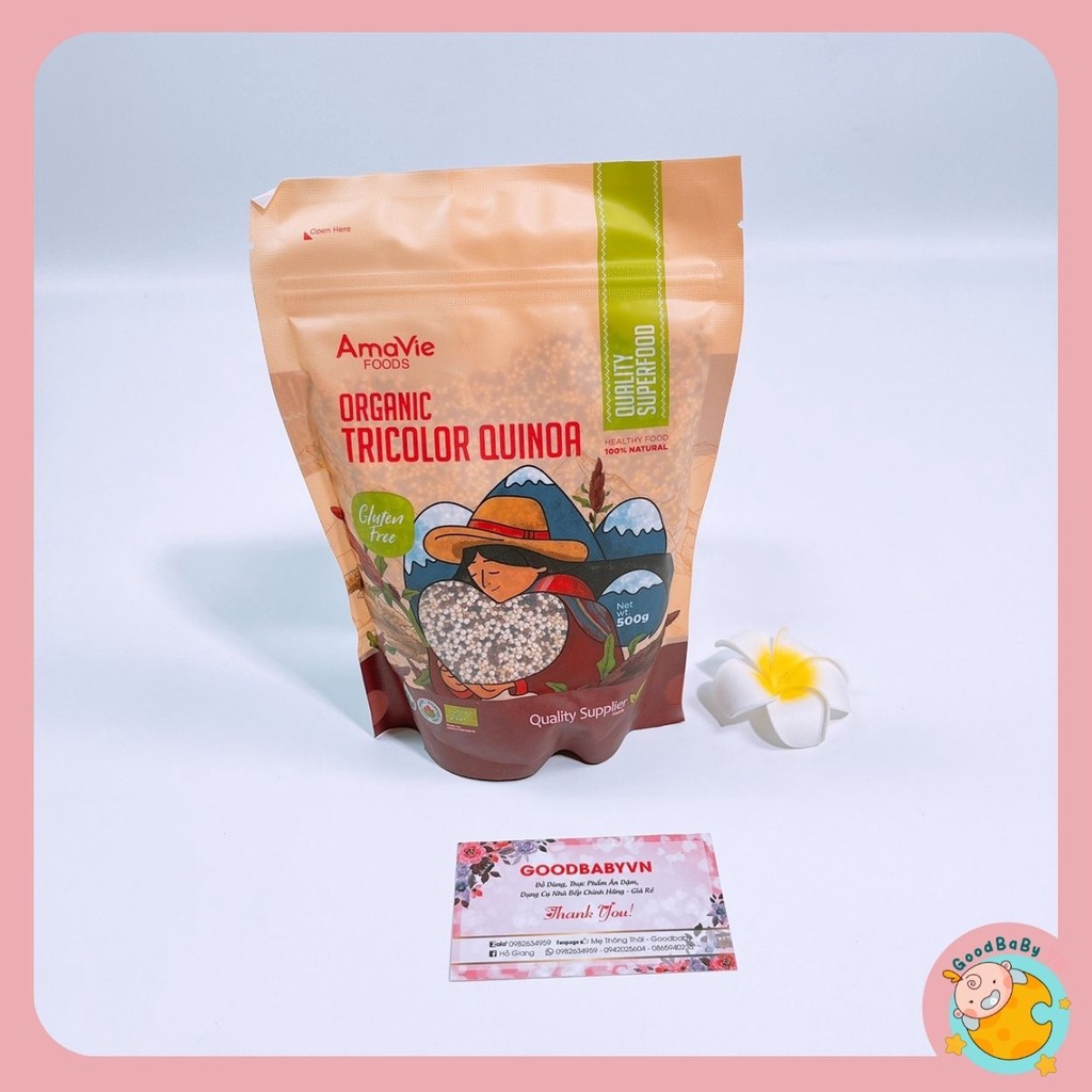 Hạt diêm mạch quinoa 3 màu hữu cơ Amavie Foods gói 100g - 500gr cho bé Goodbabyvn