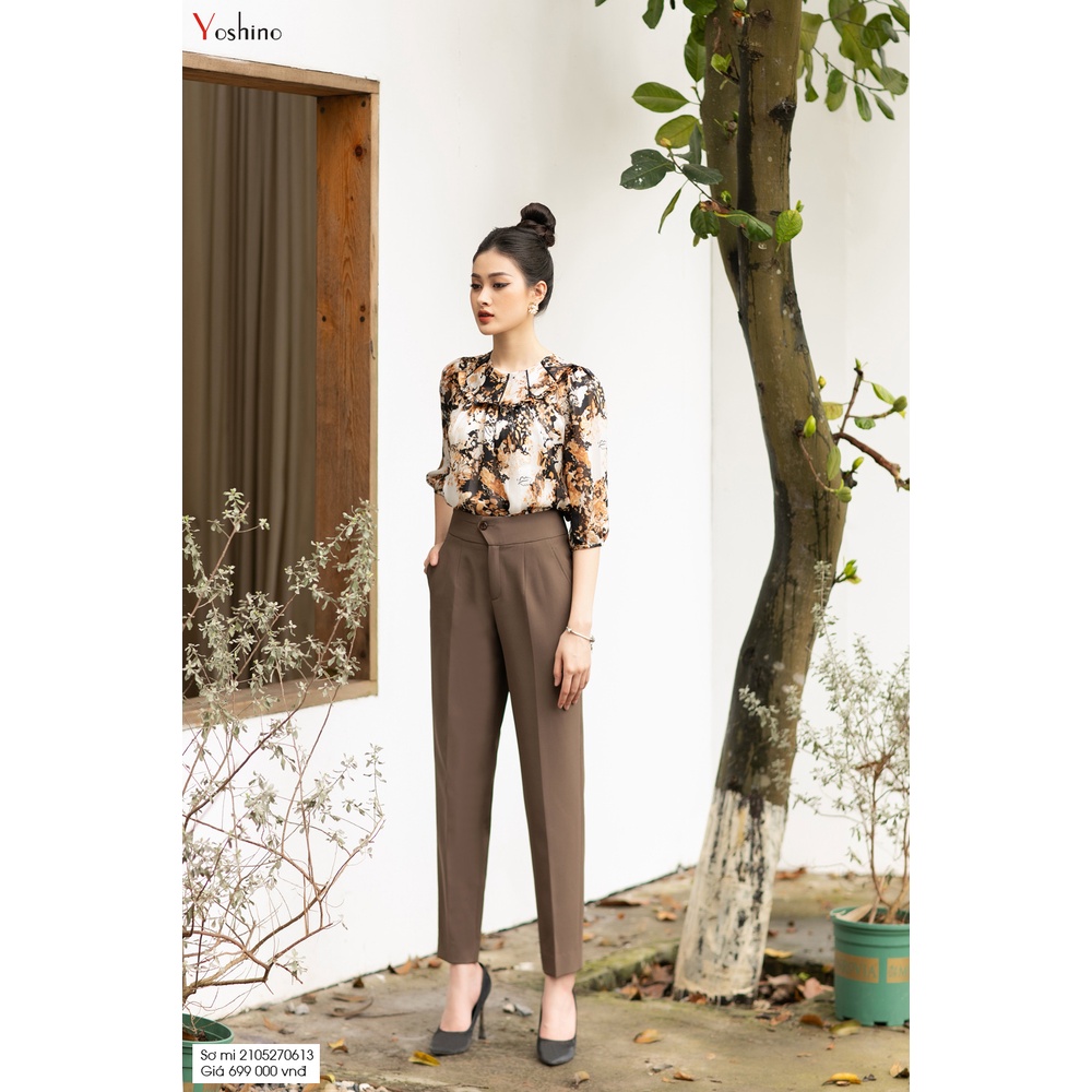 Áo Sơ Mi Nữ Họa Tiết YOSHINO Màu Nâu Vàng Hiện Đại Cá Tính 2105270613
