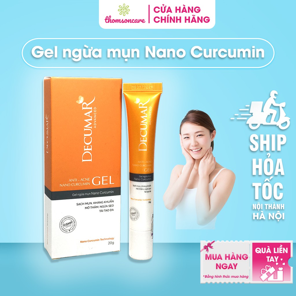Gel ngừa mụn Decumar Advanced tuýp 20g - kem nghệ từ Nano curcumin - giảm mụn ẩn, trứng cá, sẹo thâm do mụn