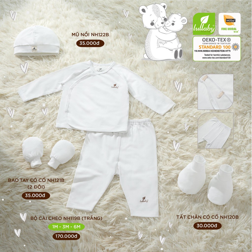 [Mã FASKT4XANH giảm 15% đơn 99K] Bộ sơ sinh cài chéo sồi Lullaby (Bán rời mũ, bao tay, bao chân)