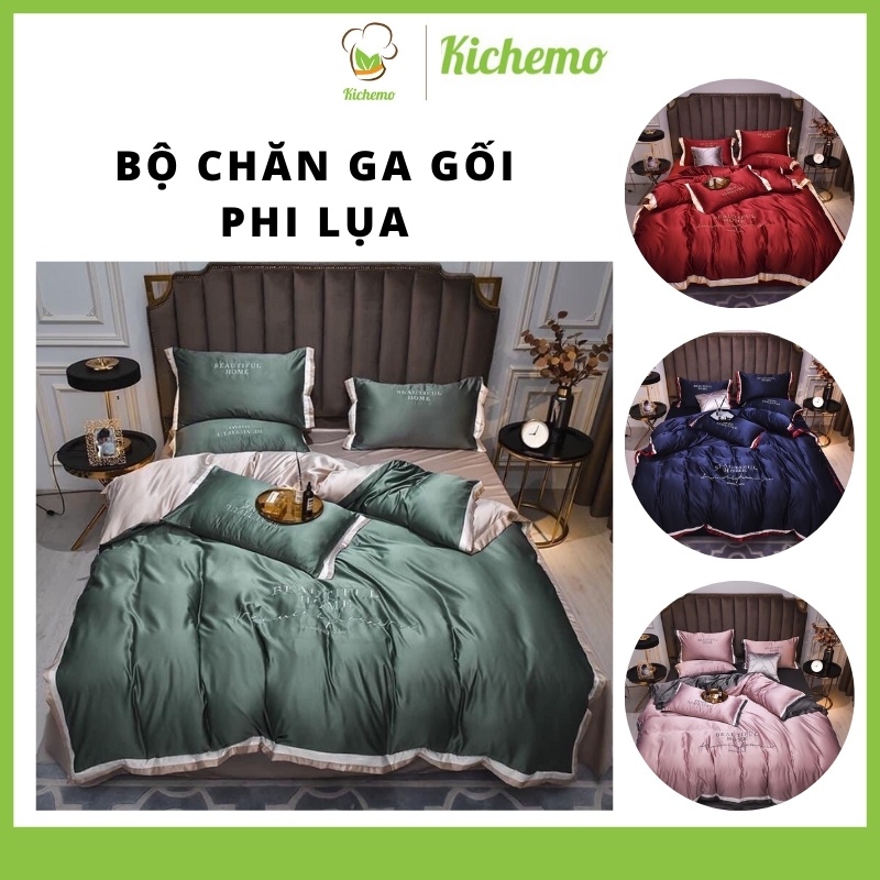 Bộ Chăn Ga Gối Phi Lụa 4 Món Nhập Khẩu Đủ Bẩy Màu Đơn Sắc Siêu Xịn