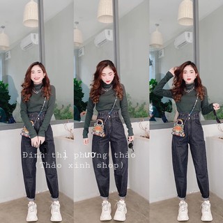 🌀baggy jeans lưng cao 2 nút xỏ dây